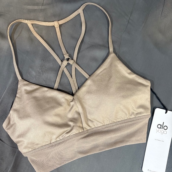NWT ALO Yoga Lavish Sports Bra - Gravel/Glossy Brown - Size Extra Small - Picture 2 of 2